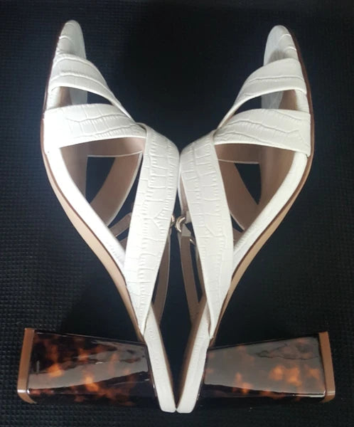 Essex Lane "El-Bezia" White Sandals w/Tortoise Style Heels Women's Size 8M NWB