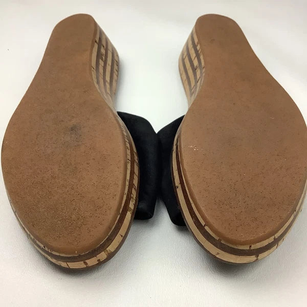 Salvatore Ferragamo Black Leather Slides Sandals Women Size 7 Wood Cork Wedge