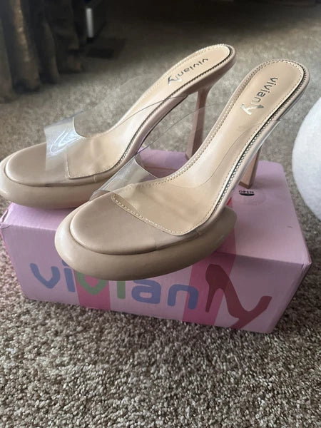 Vivianly Clear Platform Round Open Toe Transparent Strap Heel Sandals NIB Size 9