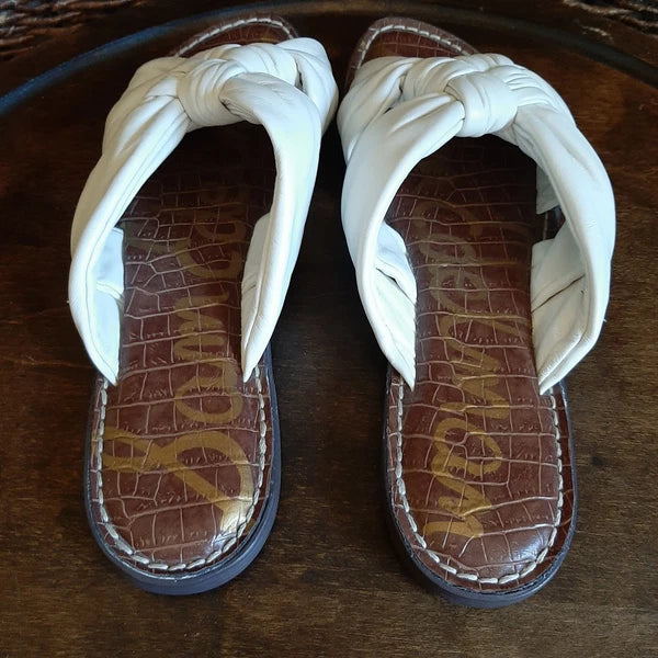 Sam Edelman Garson Sandals Womens 9.5 White Leather Slides Knot Strappy Coastal