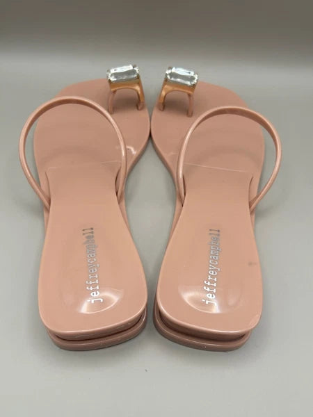 JEFFREY CAMPBELL Balia Womens Wedge Sandals Flip Flops Beige Sz 8 Repaired