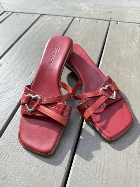 Brighton Vintage Red Leather Heart Sandal Rio US 9 1/2 Slide Gameday Collegiate