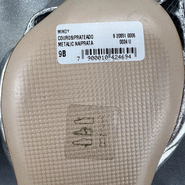 Schutz Mindy Sandals Women’s 9 Twist Knot Slide On Heels Metallic Silver Fashion