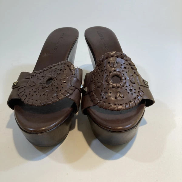 Jack Roger Brown Leather Wood Wedge Sandals Size 10M