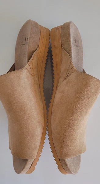 HALSTON ZARAH TAN SUEDE MULE SLIDES SANDALS WOMEN'S 9M A4520317 Open Toe