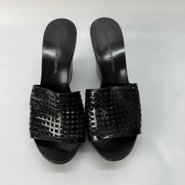 Diane von Furstenberg Perforated Wedge Sandals Size 7 Black Sample Shoes