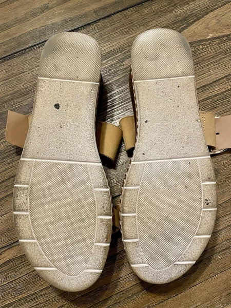 Coach and Four Treviso Tan Leather Platform Slide Sandals Gold Buckle Size 8