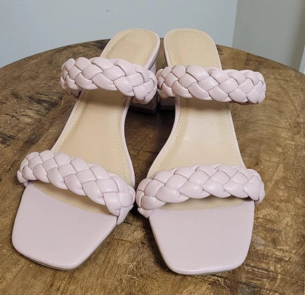 DUNES Pink Iris Braided Memory Foam Slide Heel Sandals
