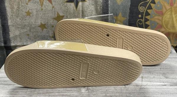 Cape Robbin Clear & Tan Strap Slides Sandals Beach Slip On Flats Mules - Size 7