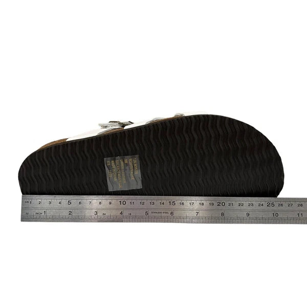 White Mountain Women's Leather Slide Sandals Size 9 White/Brown Toe Loop Style