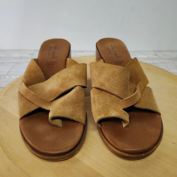 Mila Paoli Suede Mules Slides Chunky Block Heel 2.25" Sandals Italy Brown Size 8