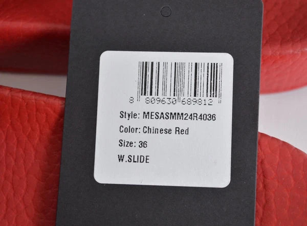 New MCM Women's Red Rubber Embossed Logo Pool Slides Sandals Shoes 36 6