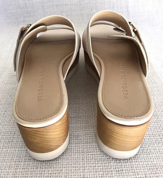 NeW VERONICA BEARD Platform Sandal Welda Slides Ivory Leather Wooden Sz 6