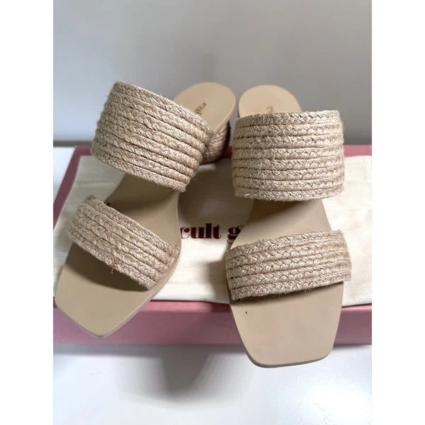 $428 Cult Gaia Jila Sandals Sphere Heel in Natural Open Toe Slide Style Sz 6 NEW