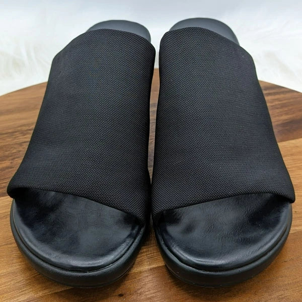 Pesaro Sara Slides Mules Sandals 9.5 Black Fabric Stretch Wedges 90s Y2K Popular