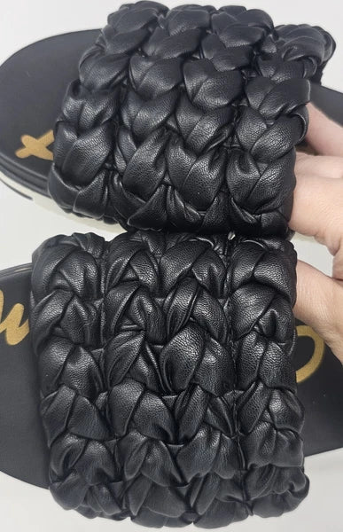 Sam Edelman Ainslie Braided Faux Leather Slide Black Slip On Sandal Size 10