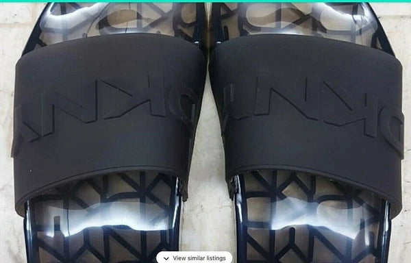 DKNY MONOGRAM Black JELLY POOL SLIDES SANDALS Style ‘Tenni’ US 5 M New