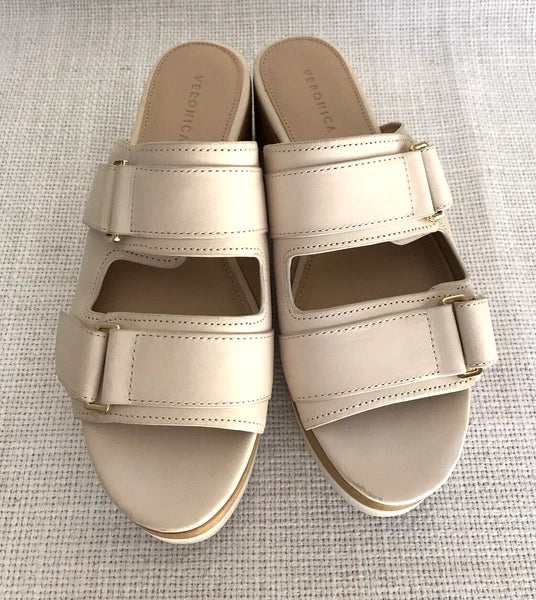 NeW VERONICA BEARD Platform Sandal Welda Slides Ivory Leather Wooden Sz 6
