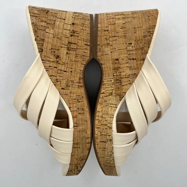 Sam & Libby Womens Cayla Ivory Faux Leather Cork Wedge Slide Size 9 Sandals