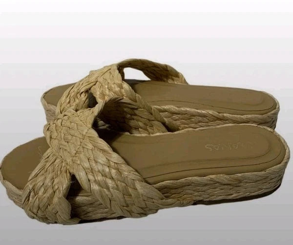Kaanas Azurita Woven Platform Slides Sandals Women’s  Raffia Espadrille Summer