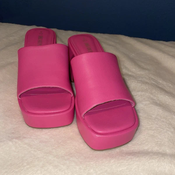 Dream Pair Pink Chunky Block Platform Heel Slide Mules Y2K Style Sandals Size 8