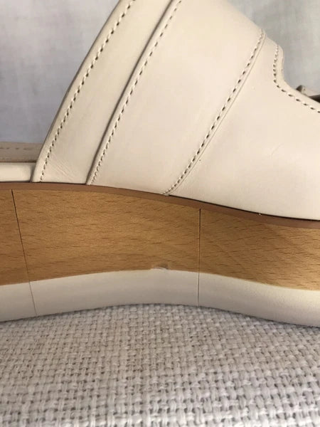 NeW VERONICA BEARD Platform Sandal Welda Slides Ivory Leather Wooden Sz 6