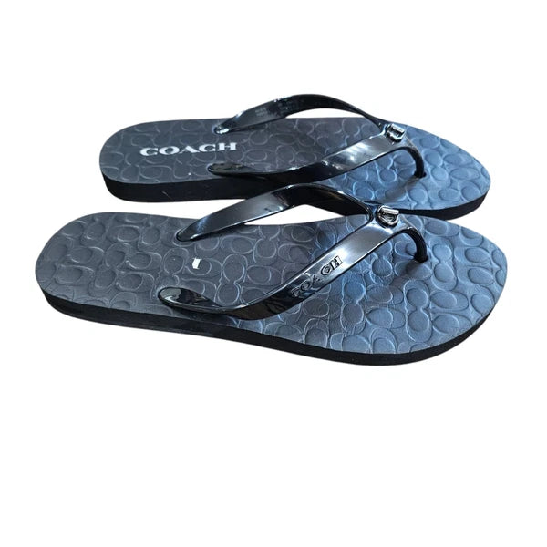 Coach Abbigail Black Flip Flops Women' Size 6B Turnlock Logo Thong Sandals