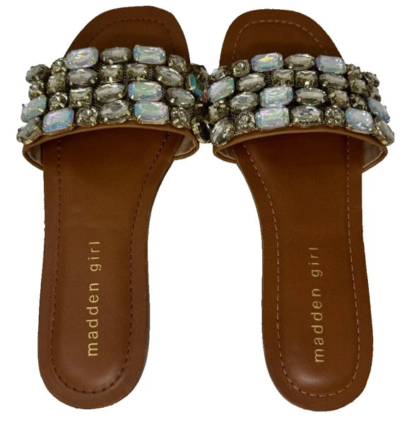 Madden Girl Women's Dazzlle Slip On Comfort Sandals Brown Size:6.5 196T