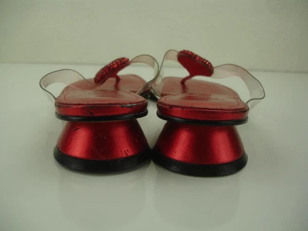 Women's 9 M J. Renee Carlata Red Rhinestones Heart Clear Thong Sandals Thong NWT