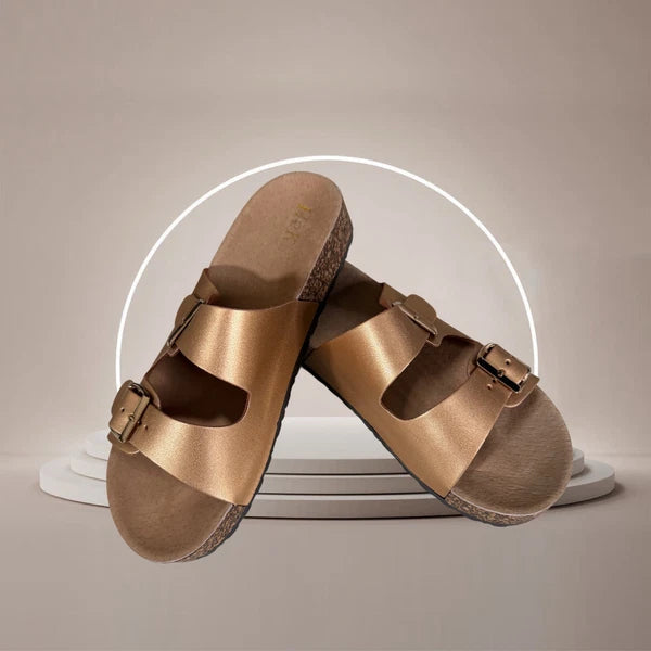 H2K KAREN STONE Buckle Ornament Gold Fashion Slides Flip Flops Sandals