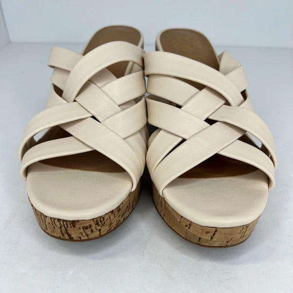 Sam & Libby Womens Cayla Ivory Faux Leather Cork Wedge Slide Size 9 Sandals