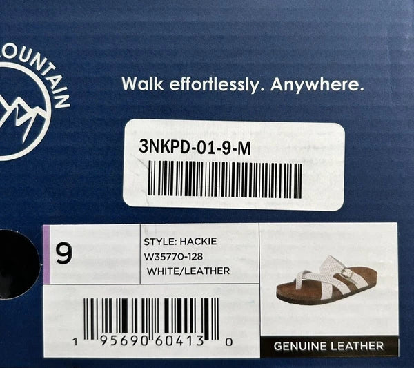 White Mountain Women's Leather Slide Sandals Size 9 White/Brown Toe Loop Style