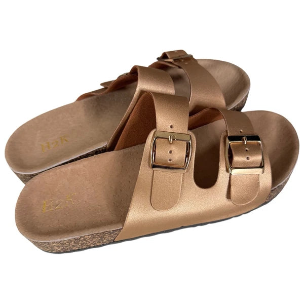 H2K KAREN STONE Buckle Ornament Gold Fashion Slides Flip Flops Sandals