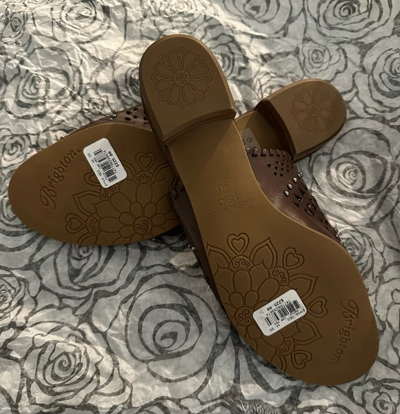 NWT - Brighton Sandal Slides Style NEO Brown Leather Silver-tone Hardware Size 9