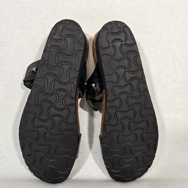 NOAT Ashley Rhinestone Adjustable Gore BLACK Leather Sandals Women's Size 8-8.5.