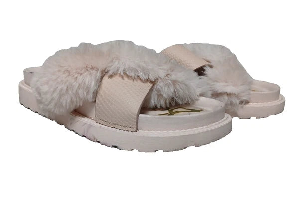 Sam Edelman Fuzzy Slide Sandals Women's Size 6 Pink Leather Faux Fur Open Toe