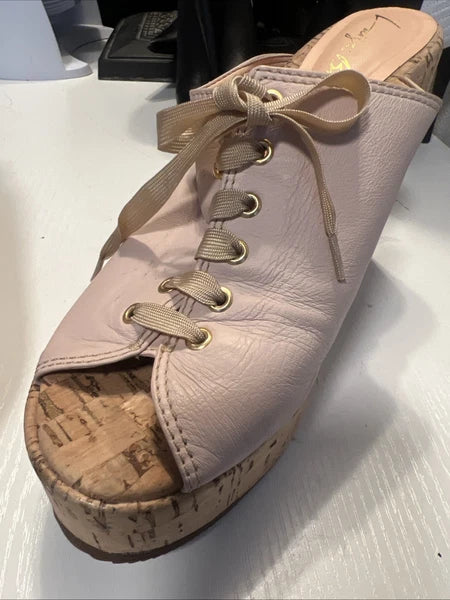 Luiza Barcelos 40 Platform Leather Mules Open Toe Slide Sandal Pink Leather Gold