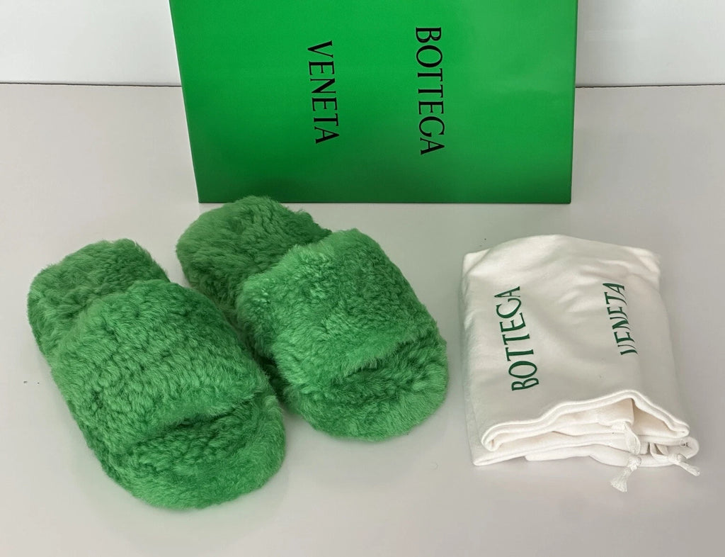 Bottega Veneta Green Teddy Shearling Padded Sandals 10 US 669414 IT NIB $1100