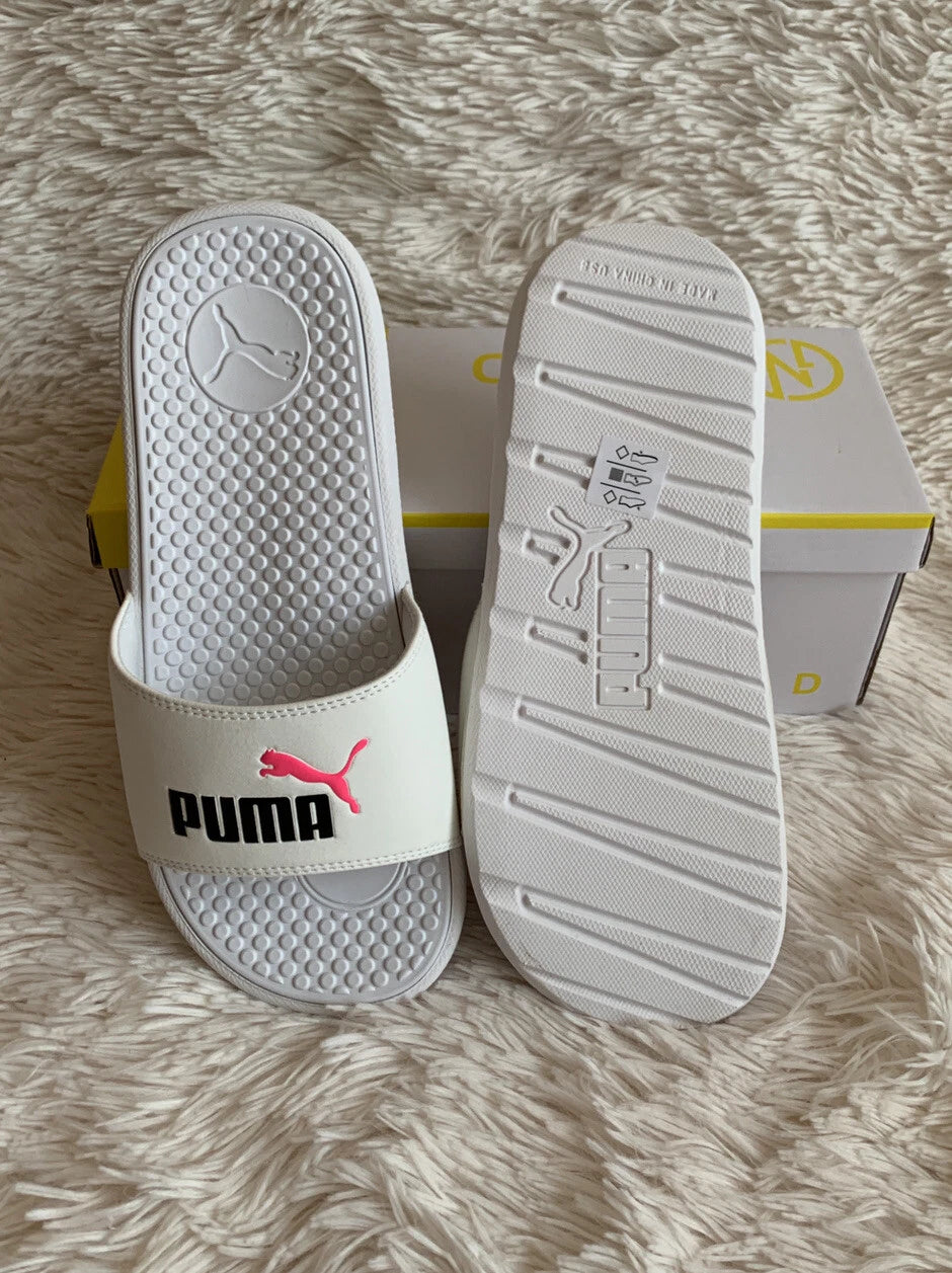 Women’s Slides Size 9 PUMA Cool Cat Style: 371013 13 White Knockout/Pink