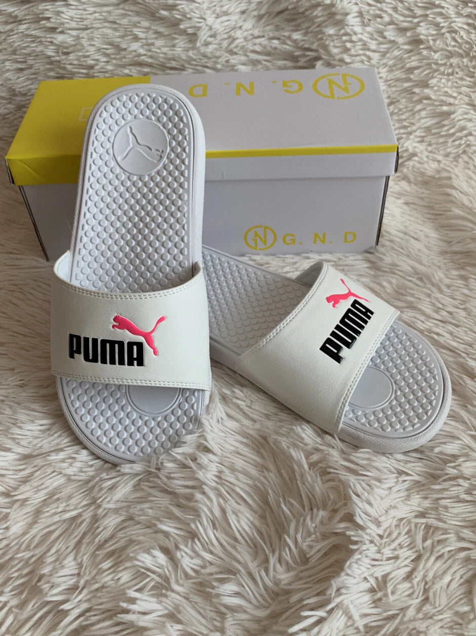 Women’s Slides Size 9 PUMA Cool Cat Style: 371013 13 White Knockout/Pink