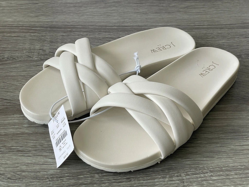 🔥 J. Crew Crisscross Style BQ439 White Slip On Slide Sandals Women Size 10 $69