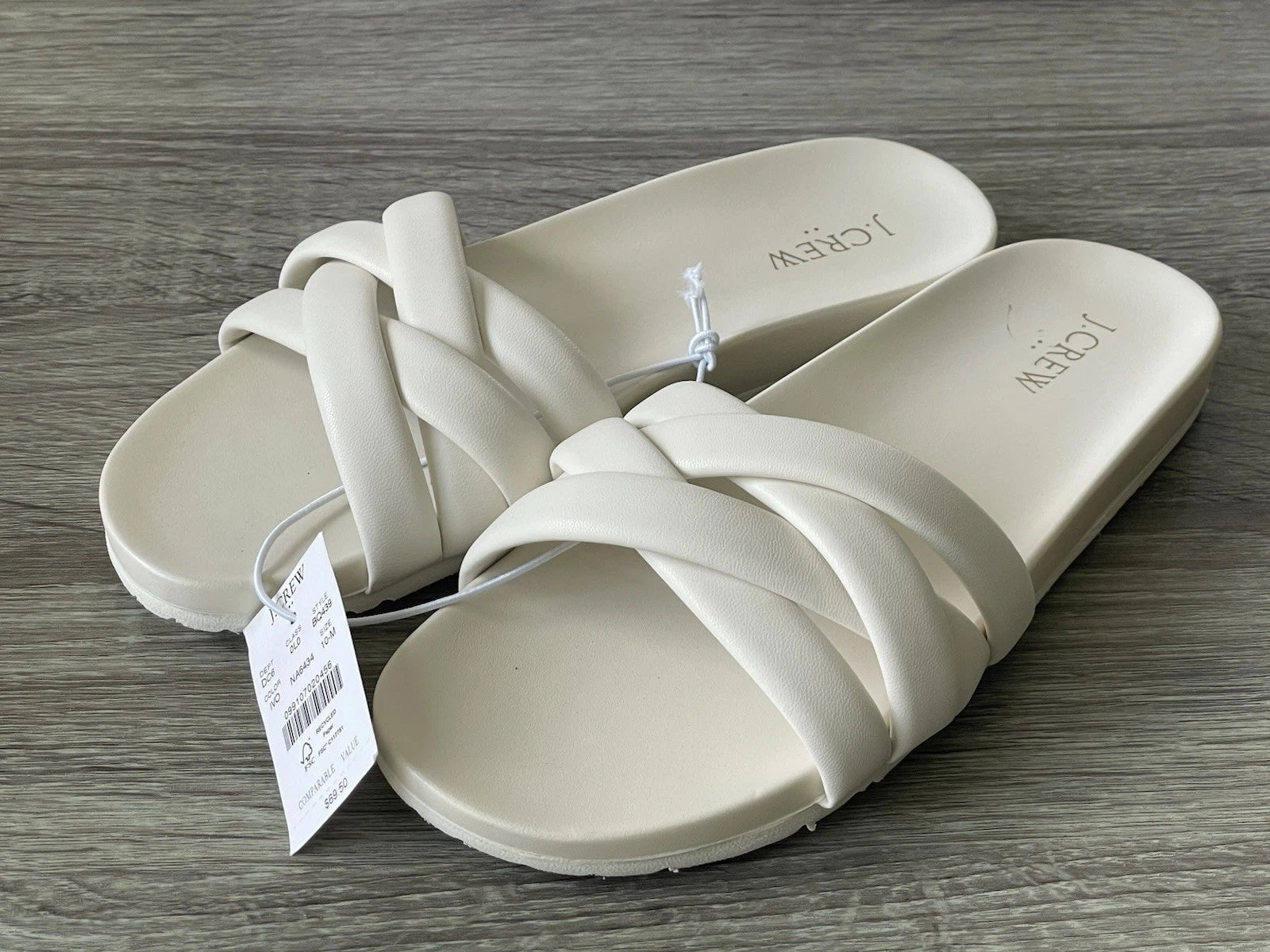 🔥 J. Crew Crisscross Style BQ439 White Slip On Slide Sandals Women Size 10 $69