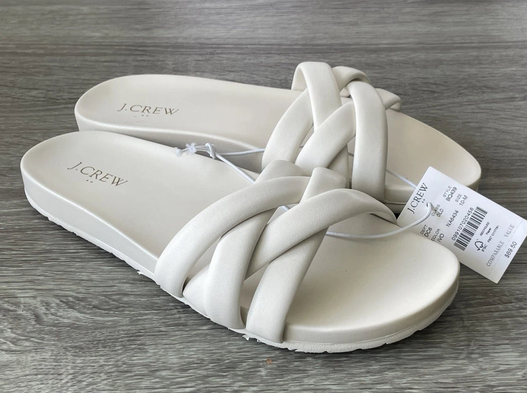 🔥 J. Crew Crisscross Style BQ439 White Slip On Slide Sandals Women Size 10 $69