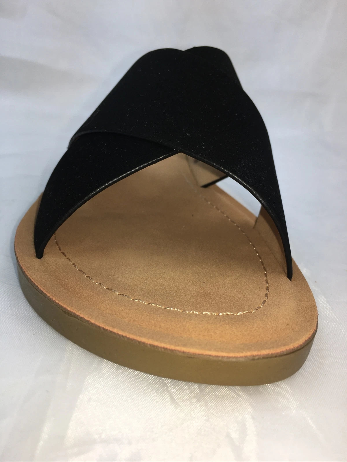 SODA-REFLECT-BLACK NUBUCK PU X BANDS Slide CASUAL Fashion Women Sandal Slip On