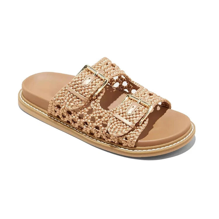 Womens Fashion Open Toe Weave Buckle Strap Beach Slipper Sandal Slide Shoes