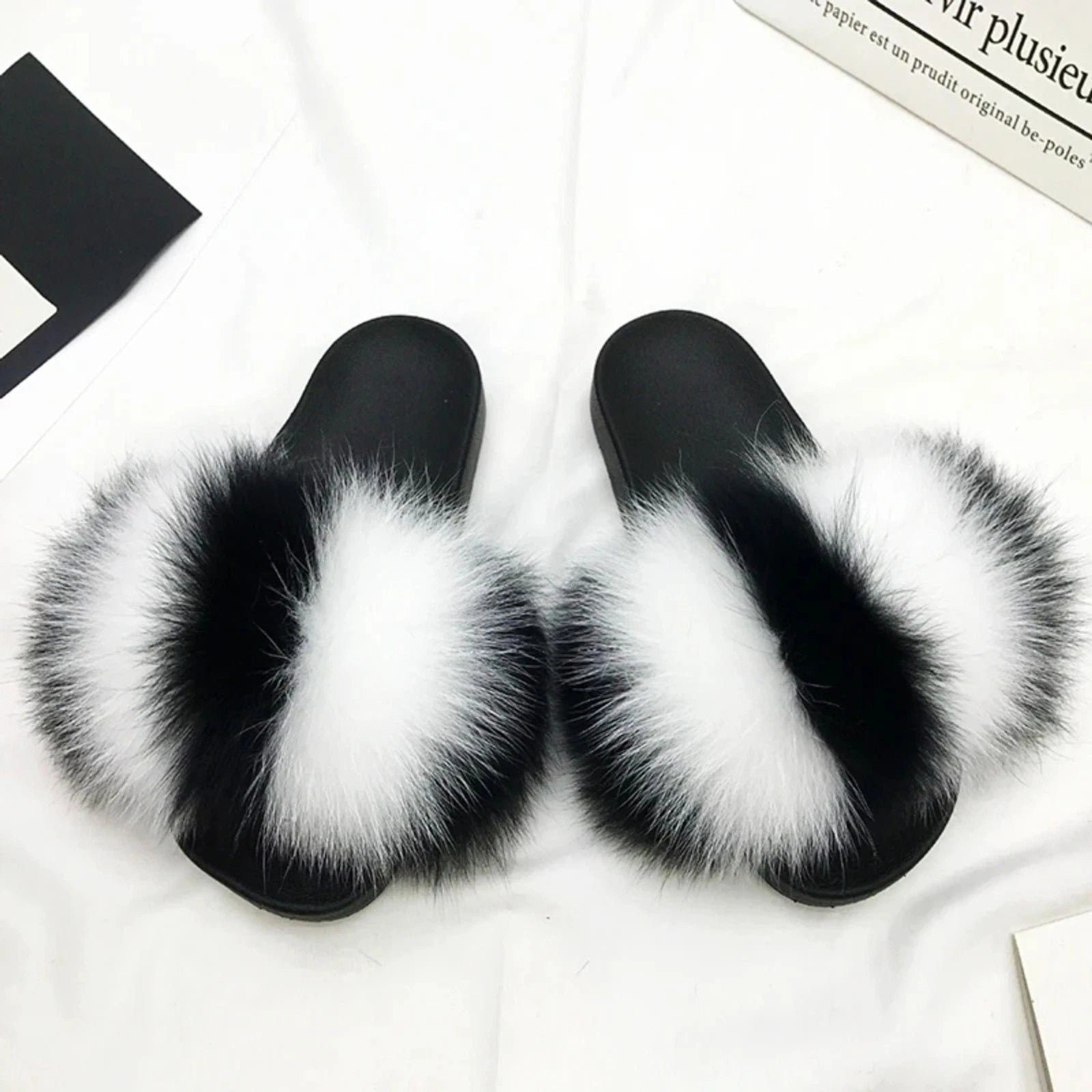 Summer Furry Slippers Women Fluffy Fox Fur Slides Fashion Luxury Raccoon Flop
