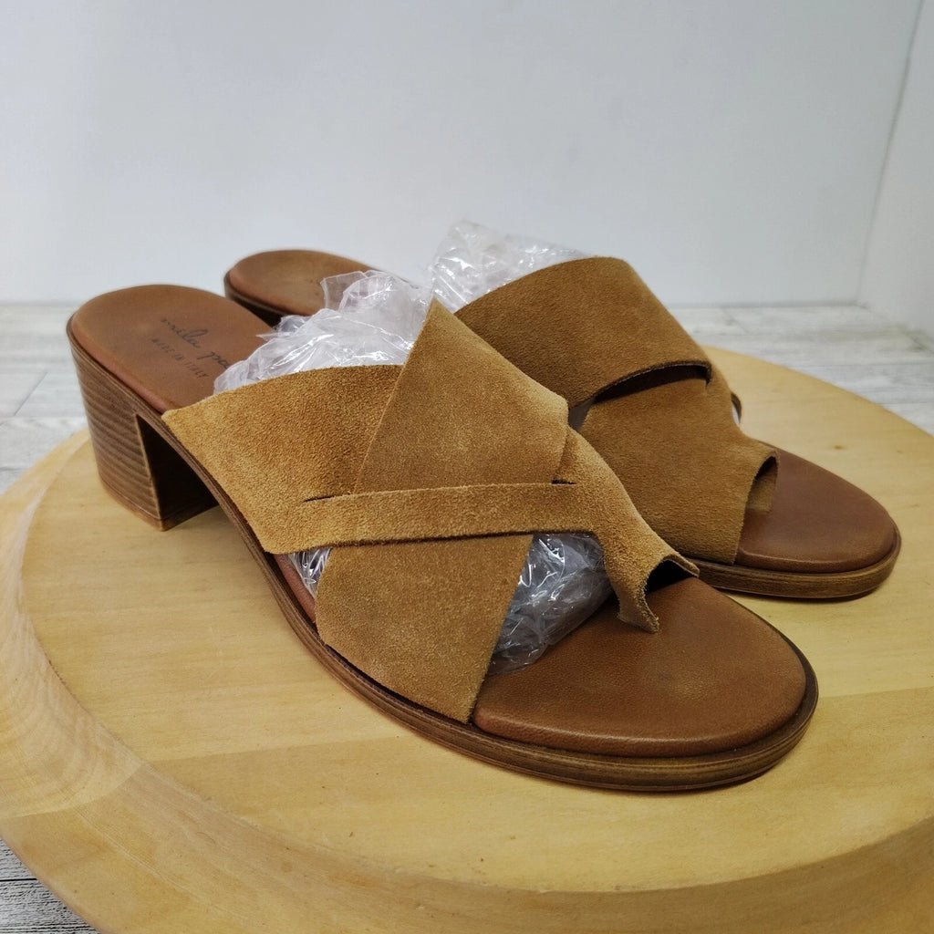 Mila Paoli Suede Mules Slides Chunky Block Heel 2.25" Sandals Italy Brown Size 8
