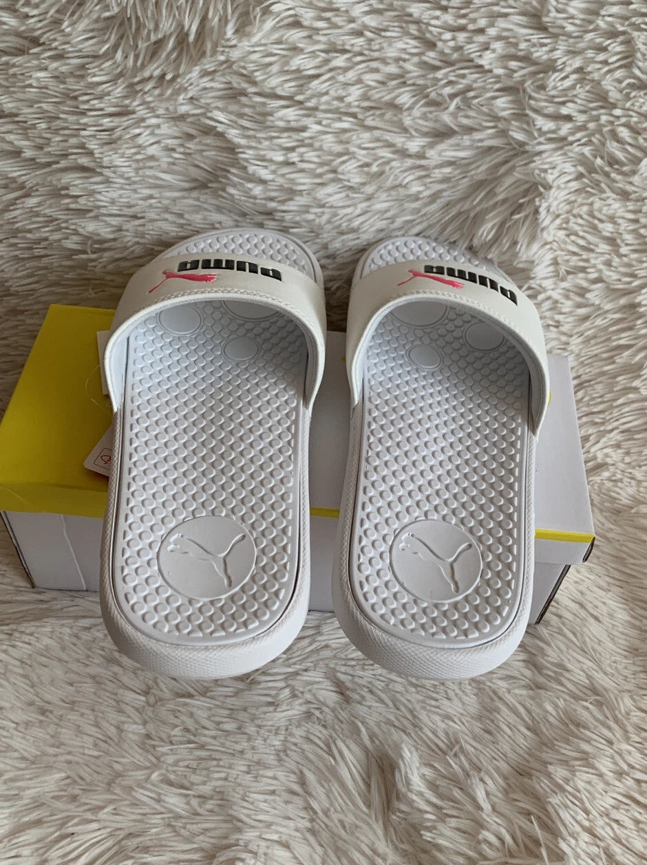 Women’s Slides Size 9 PUMA Cool Cat Style: 371013 13 White Knockout/Pink