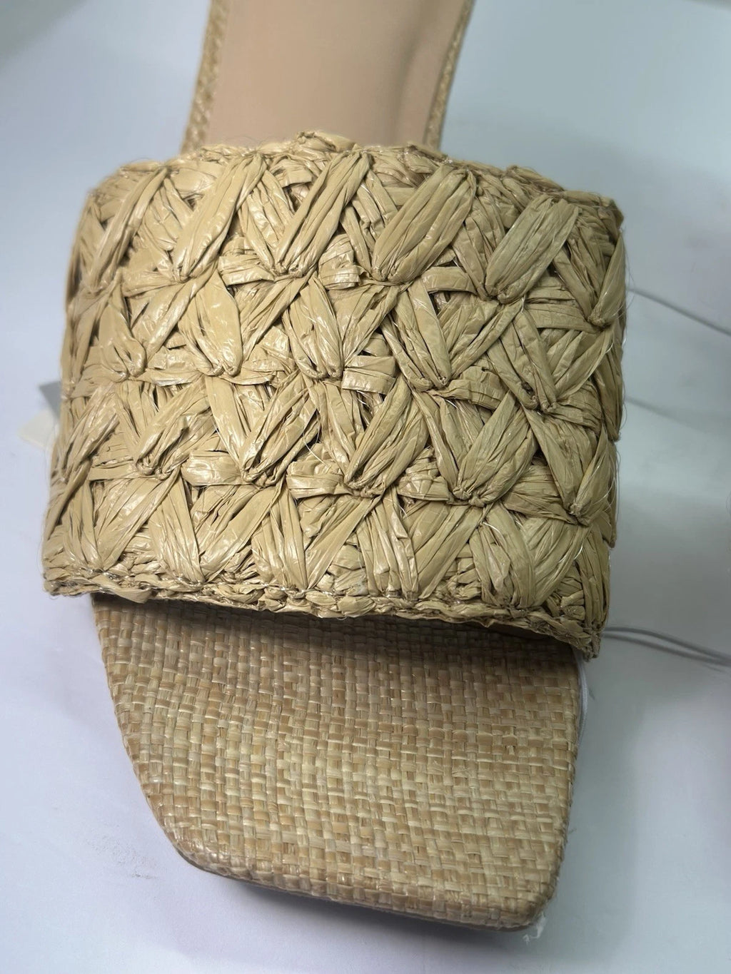 Woven Rafia heeled sandals Sz 9| coastal cowgirl, summer slide mules Resort Wear