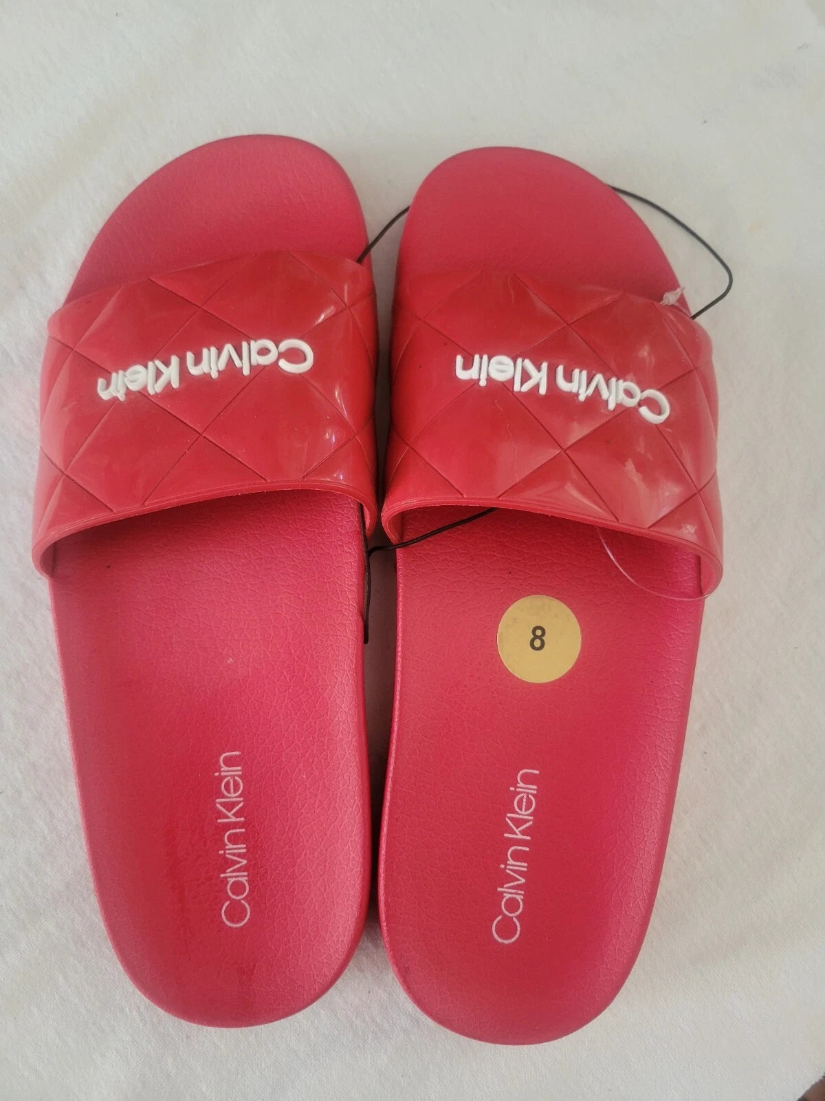 WOMENS CALVIN KLEIN RED QUILTED STYLE SLIDES 8